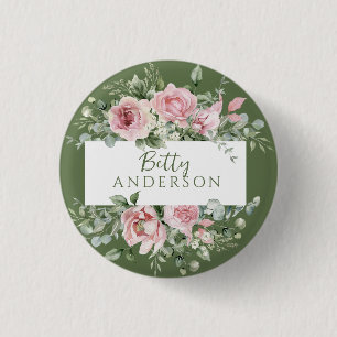 Blush Pink Rose Custom Name Button