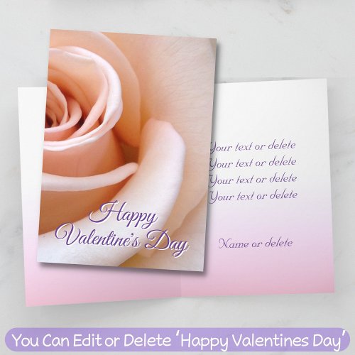 Blush Pink Rose Custom Text Elegant Chic Valentine Card
