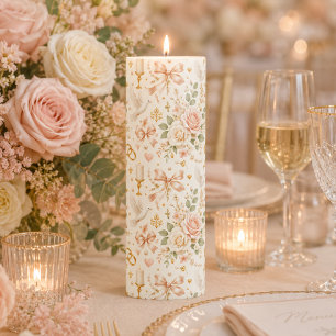 Blush Pink Rose Dove Pearl Wedding Pillar Candle