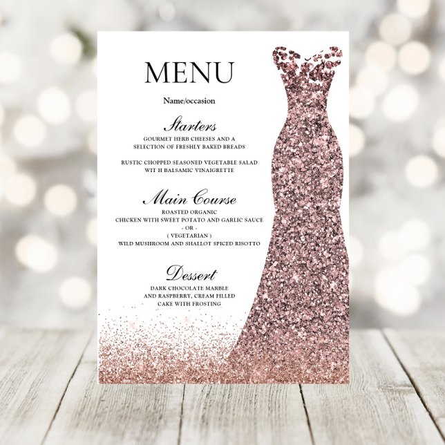 Blush Pink Rose Dress Birthday Party Bridal Shower Menu (Creator Uploaded)