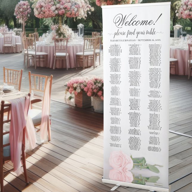 Blush Pink Rose Elegant Alphabetical Seating Chart Retractable Banner (At Reception)