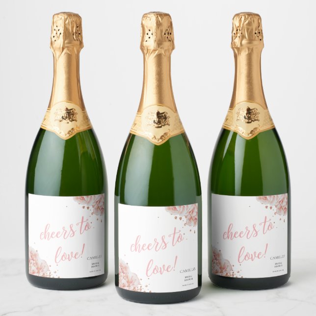 Blush Pink Rose Elegant Bridal Shower Sparkling Wine Label (Bottles)