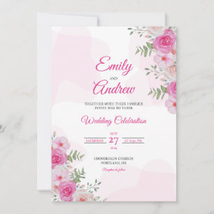Blush Pink Rose Elegant Floral Watercolor Wedding Invitation
