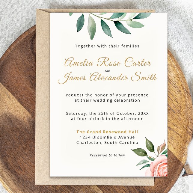Blush Pink Rose Elegant Floral Wedding Invitation (Creator Uploaded)