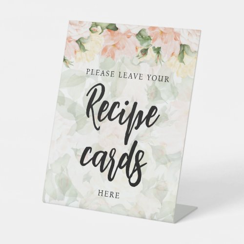 Blush Pink Rose Elegant Recipe Cards Bridal Shower Pedestal Sign
