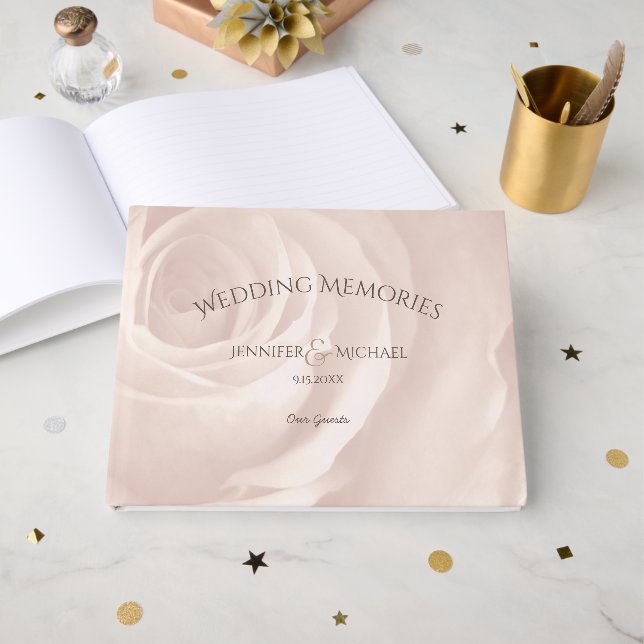blush pink rose elegant wedding guests memories guest book (Front Open)