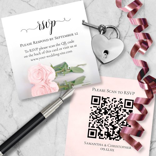 Blush Pink Rose Elegant Wedding RSVP QR Code Enclosure Card