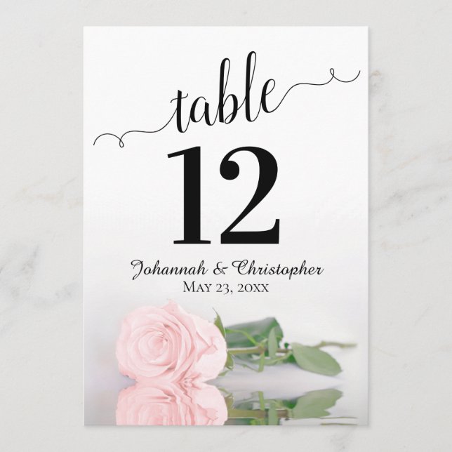 Blush Pink Rose Elegant Wedding Table Number Large (Front)