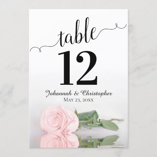 Blush Pink Rose Elegant Wedding Table Number Large