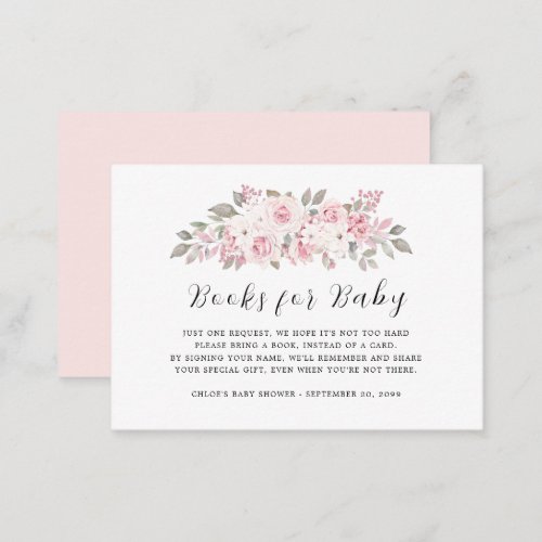Blush Pink Rose Flora Book Request Baby Shower  En Enclosure Card
