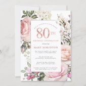 Blush Pink Rose Floral 80th Birthday Party Invitation (Front)