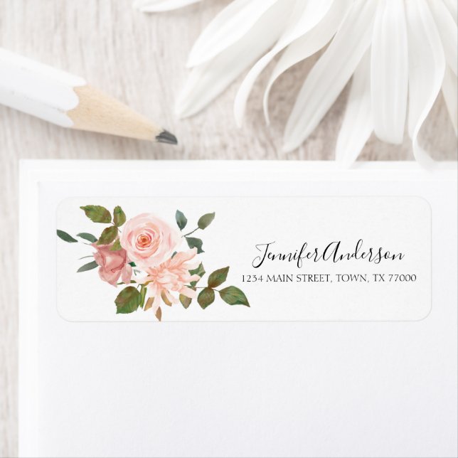 Blush Pink Rose Floral Address Label (Insitu)