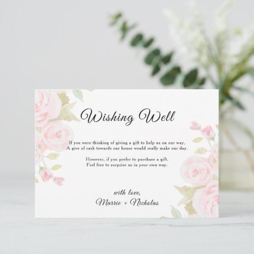 Blush Pink Rose Floral Art Wedding Wishing Well Enclosure Card