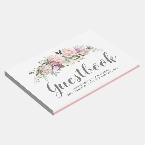 Blush Pink Rose Floral Baptism Guest Book