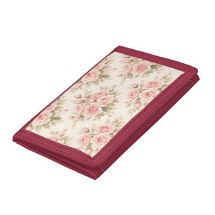 Blush Pink Rose Floral Bouquet Tri-fold Wallet