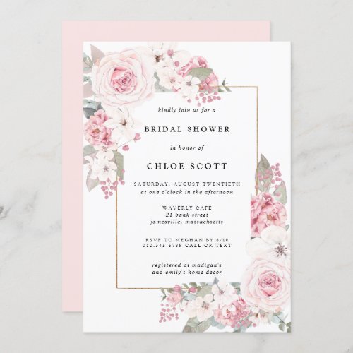 Blush Pink Rose Floral Bridal Shower Invitation