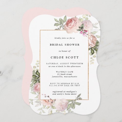 Blush Pink Rose Floral Bridal Shower Invitation