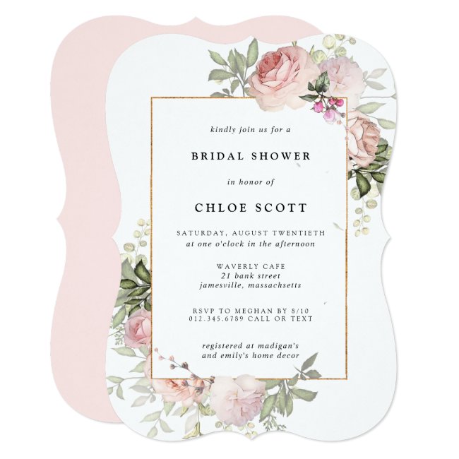 Blush Pink Rose Floral Bridal Shower Invitation