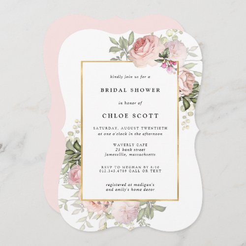 Blush Pink Rose Floral Bridal Shower Invitation