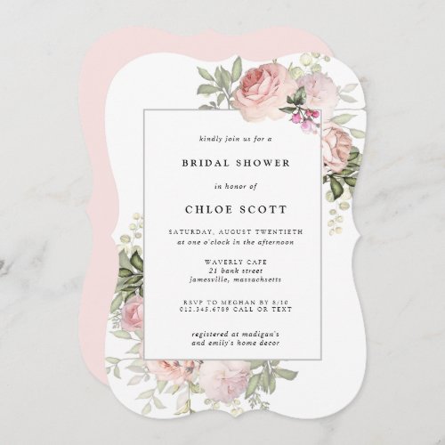 Blush Pink Rose Floral Bridal Shower Invitation