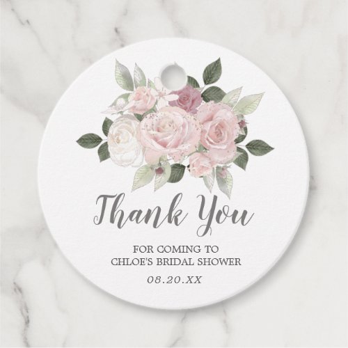 Blush Pink Rose Floral Bridal Shower Thank You Favor Tags