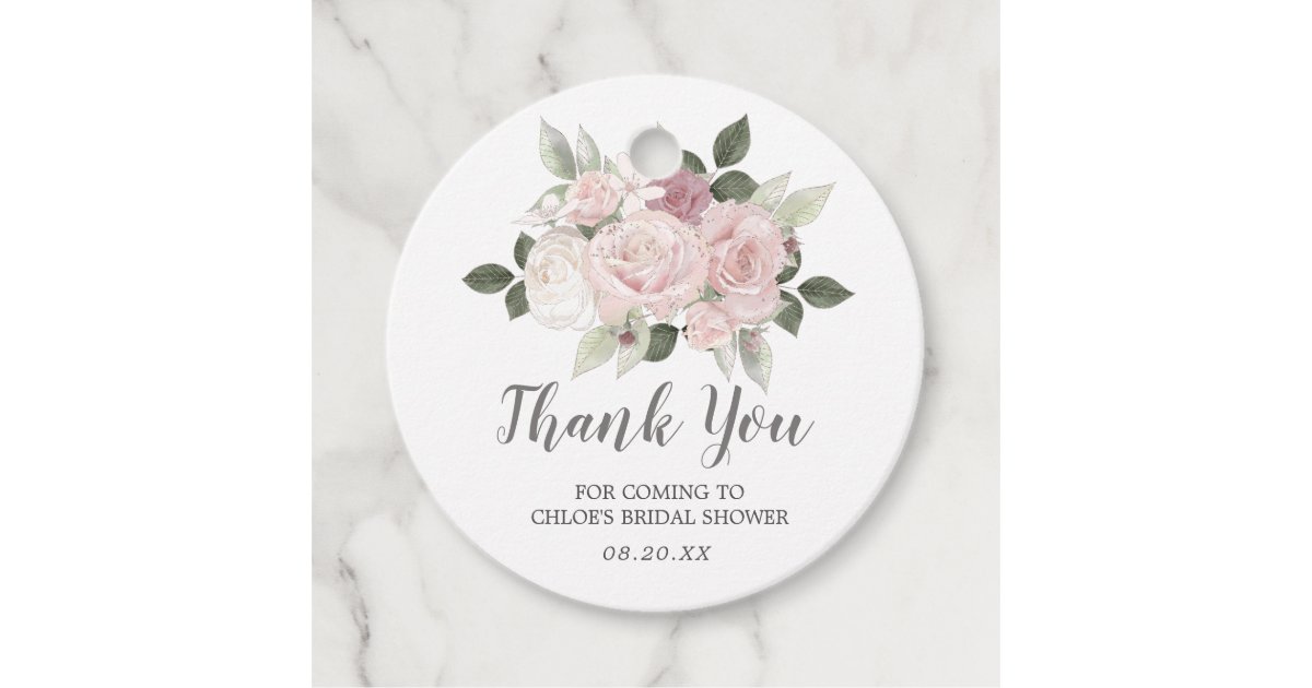 Blush Pink Rose Floral Bridal Shower Thank You Favor Tags | Zazzle