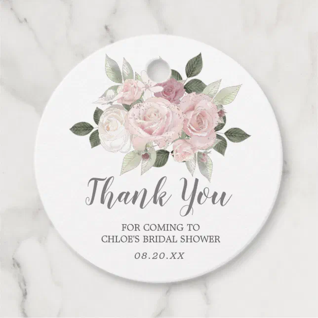 Blush Pink Rose Floral Bridal Shower Thank You Favor Tags | Zazzle