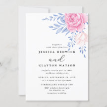 Blush Pink Rose Floral Dusty Blue Leaves Wedding