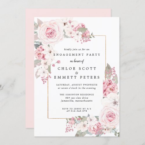 Blush Pink Rose Floral Engagement Party Invitation