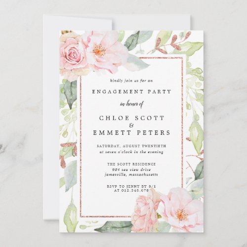 Blush Pink Rose Floral Engagement Party Invitation