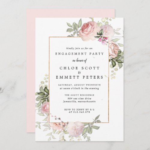 Blush Pink Rose Floral Engagement Party Invitation
