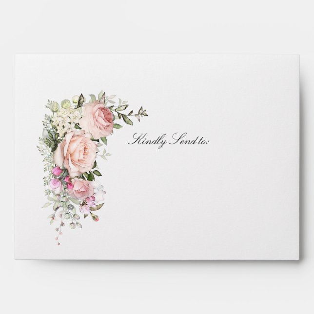 Blush Pink Rose Floral First Communion Envelope (Front)