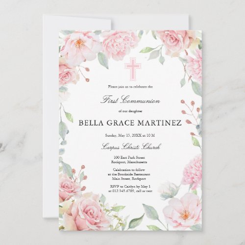 Blush Pink Rose Floral First Communion