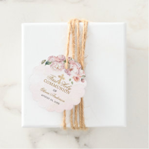Blush Pink Rose Floral First Holy Communion Favor Tags