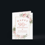 Blush Pink Rose Floral Gold 90th Birthday Card<br><div class="desc">Honor a special woman with this elegant and feminine 90th Birthday card. It begins with 90th written in a bold rose text. Happy is written in curved text above and birthday is below. Three lines of personalized text is provided below so you can easily personalize your birthday wish. A small...</div>