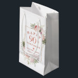 Blush Pink Rose Floral Gold 90th Birthday Small Gi Small Gift Bag<br><div class="desc">Honor a special woman with this elegant and feminine 90th gift bag. It begins with 90th written in a bold rose text. Happy is written in curved text above and birthday is below. Three lines of personalized text is provided below so you can easily personalize your birthday wish. A small...</div>