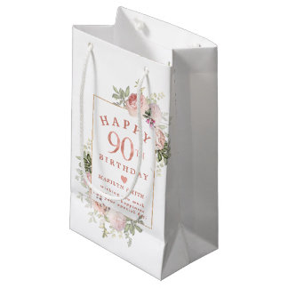 Blush Pink Rose Floral Gold 90th Birthday Small Gi Small Gift Bag