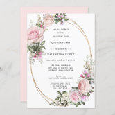 Fuchsia and Gold Floral Quinceañera Invitation, Printable