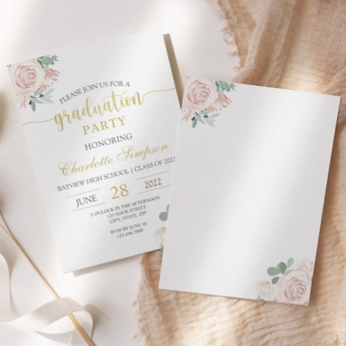 Blush Pink Rose Floral Graduation Invitation