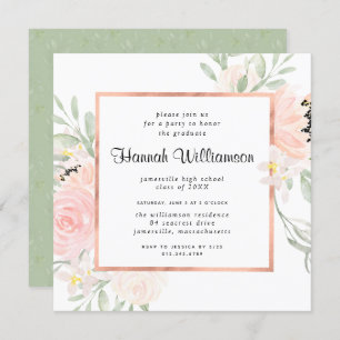 Blush Pink Rose Floral Graduation Party Invitation
