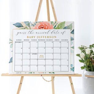 Blush Pink Rose Floral Guess Due Date Calendar Poster