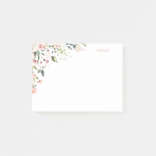 Blush Pink Rose Floral Marble Name Monogram Post_it Notes