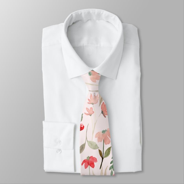 Blush Pink Rose Floral Modern Chic  Neck Tie (Tied)