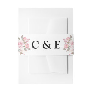 Blush Pink Rose Floral Monogram Invitation Belly Band