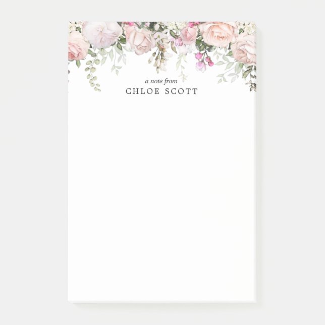 Blush Pink Rose Floral Personalized Post-it Notes (Front)
