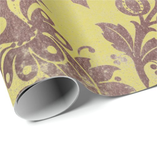 Blush Pink Rose Floral Powder Grungy Damask Yellow Wrapping Paper