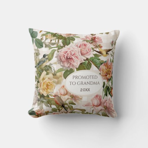 Blush Pink Rose Floral Promoted to Grandma Elegant Throw Pillow