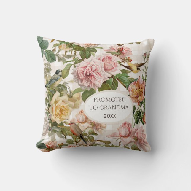 Blush Pink Rose Floral Promoted to Grandma Elegant Throw Pillow (Front)