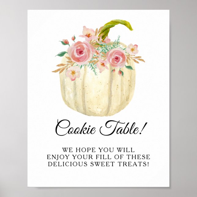 Blush Pink Rose Floral Pumpkin Cookie Table Sign (Front)