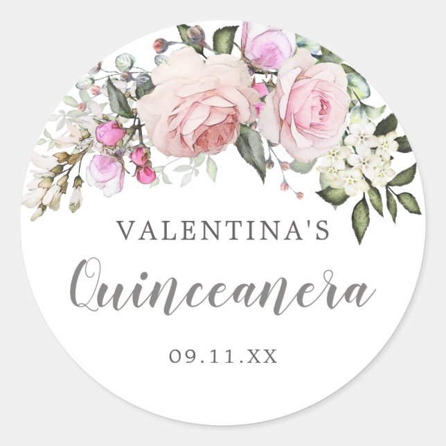 Blush Pink Rose Floral Quinceanera Envelope Seal (Front)